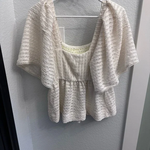 Anthropologie Elegant White and Green Crochet Blouse - Picture 6 of 6